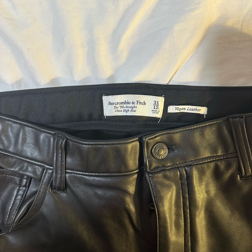 Abercrombie and Fitch 90s Straight Ultra High Rise Leather Pants with Slit